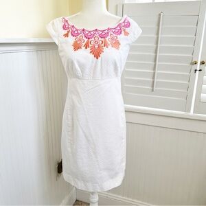Lilly Pulitzer 28058 Allura Dress White Textured Embroidered Neckline Size 6